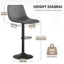 Swivel Bar Stools With Backrest, Height Adjustable PU Leather Bar Chairs, Modern Kitchen Counter Stools With Footrest, Set Of 2 - Dark Grey - View 2