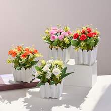 Artificial Flower Fence Decoration Simple Style Plastic Flower Pot Succulent Plant Potted Art Flower Arrangement Basket, 1PC - A - View 3