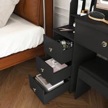 Black LED Vanity Desk With Storage Drawers, Makeup Table With Hair Dryer Holder Power Socket & Dressing Chair For Bedroom - Black - View 8