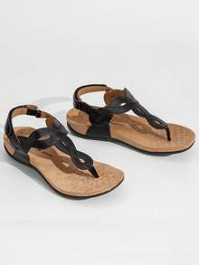 Athlefit Women's Orthopedic Arch Support Sandals Comfortable Thong T-Strap Orthotic Casual Flat Sandals - màu đen - Xem 4