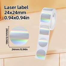 24毫米全息圆形热敏标签，自粘激光贴纸纸，兼容标签打印机，适用于化妆品、礼品包装、厨房收纳（1卷） - 查看 3