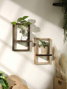 1pc Rustic Wooden Floating Shelf, Wall Mounted Storage Rack In Farmhouse Style For Bedroom, Kitchen, Bathroom, Small Wall Hanging Decorative Organizer - Multicolor - View 5