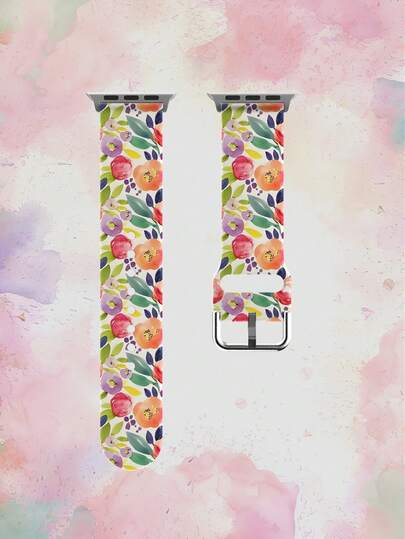 1 chiếc dây đeo đồng hồ mềm mại, co giãn, thoáng khí, thay thế dây đeo đồng hồ thông minh, in hình lá xanh, hoa cam đỏ tím, tương thích với đồng hồ , Honor, kích thước 38mm 40mm 41mm 42mm 46mm 45mm 44mm 49mm, dây đeo đồng hồ silicon nhiều màu sắc thời trang, tương thích với Apple Watch Ultra SE/11/10/9/8/7/6/5/4/3/2/1