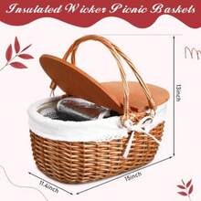 Cesta de mimbre aislada para picnic con tapa cesta de mimbre con asas plegables y bolsa aislante para picnic camping exteriores Pascua día de San Valentín regalo de cumpleaños - Blanco - Ver 2