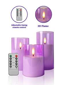 3件組無焰蠟燭燈 附遙控器/定時器，電池供電紫色暖光蠟燭，適用於聖誕節、萬聖節、情人節、母親節、禮物、生日、求婚、婚禮、餐桌、派對 - 紫色-暖光 - 查看 10