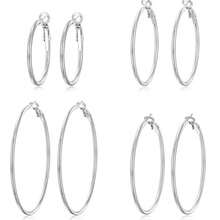 4 Pairs/Set 316 Stainless Steel Spring Clasp Hoop Earrings, 18K Gold Or Silver Plated, Low Allergy Earrings For Men And Women, Minimalist Fashion Classic Large Circle Earrings - Round Earrings - View 9