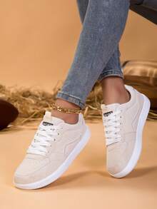 Giày tennis da lộn màu be kiểu dáng thường ngày mới năm 2026, giày thể thao nữ màu be mũi rộng bán chạy, giày tennis cổ thấp thoải mái, không gây gò bó. - Màu be - Xem 6