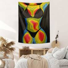 1pc Abstract Colorful Woman Tapestry, Polyester Tapestry, Wall Decor For Living Room, Bedroom, Office, Home Decor, Party Decor, Rectangular Printed Kitchen Wall Hanging Cloth With Drape, Comes With 3 Wall Nails And 2 Clips - Multicolor - View 2