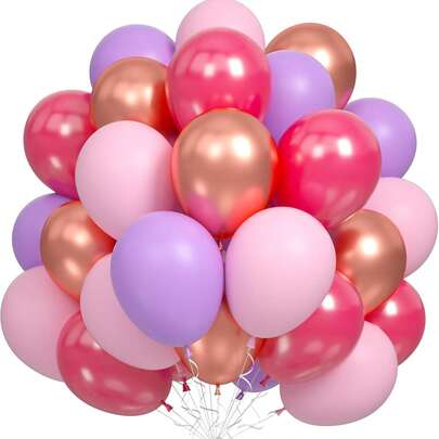60 piezas Globos en tonos morados, lavanda y fucsia con globos metálicos en color oro rosa, adecuados para decoración de fiesta de cumpleaños de niñas con temática de sirena o mariposa