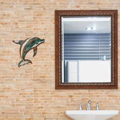 Decoración de hogar con delfín, arte de pared de madera con estilo de playa y campo costero, decoración de pared de madera con delfín