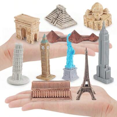 7/10/12/17 piezas Modelos en miniatura de los monumentos talla grande famosos del mundo: La Torre Inclinada de Pisa, La Torre Eiffel, El Taj Mahal, La Estatua de la Libertad, Las Pirámides de Giza y talla grande. Perfectos como regalos para adolescentes, artículos decorativos en miniatura o decoraciones de paisaje en miniatura. Los estilos varían.