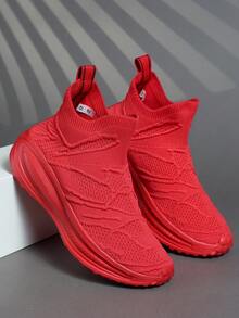 2026新款男士简约经典休闲舒适时尚运动鞋 - 透气时尚一脚蹬设计，采用透气网布，适合所有季节，圆头，织物鞋面，EVA鞋底，多功能运动鞋，适合男士、学生、户外、徒步、街头穿着，轻便耐穿。 - 紅色 - 查看 3