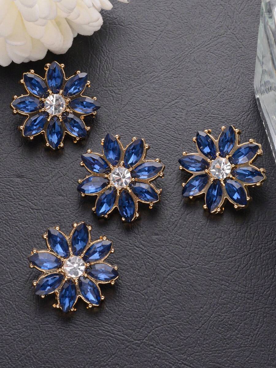 6 Stücke elegante Kristallglas Metallknöpfe mit goldfarbener Fassung - Tiefes Himmelblau, Marineblau & klare facettierte Steine für Samt Mäntel, Anzüge, Kleider, DIY Basteleien, Geschenkboxen & Modezubehör, Kleidungsverzierungen | Blumen Design Knöpfe | Aufwendige Handwerkskunst, Knöpfe für Kleidung - Mehrfarbig - Übersicht 1
