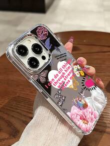 1pc Fashion Mirror Phone Case, Printed With English Slogan, Red Lips, Heart, Butterfly, Lightning Designs. Made Of TPU Acrylic Material, Suitable For IPhone 17/17 Pro/17 Pro Max/17 Air/16/16/16e/16 Plus/16 Pro Max/15/15 Plus/15 Pro Max/14/14 Plus/14 Pro Max/13 Pro Max/12/12 Pro Max/12 Pro Max/11/11 Pro Max. Includes 2-In-1 Makeup Mirror, Durable Clear Hard Shell, Suitable For Men And Women. Great For Personal Use Or As A Gift. - Clear - View 3