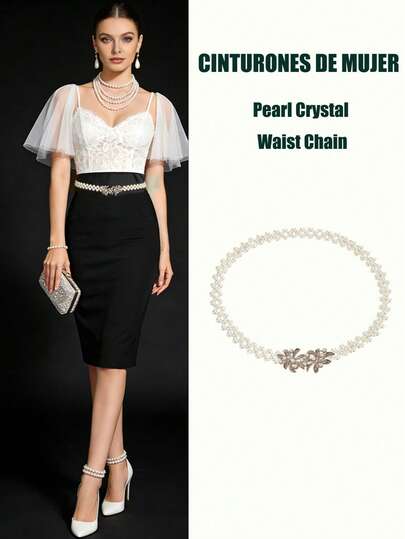 1 chiếc thắt lưng nữ có khóa hình hoa đính ngọc trai và pha lê, có thể điều chỉnh kích thước, thanh lịch với đá quý lấp lánh, phù hợp cho đám cưới, tiệc tùng, cô dâu, phụ kiện trang phục lễ hội âm nhạc Coachella.