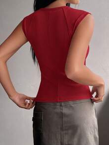 PRETTYGARDEN Women's Summer Clothes Tanktop Casual Ribbed Cap Sleeve Slim Fitted Knit Basic Cute Tops Tee Shirts  Fashion Vacation Wine Red Clothes Tops For Women - 酒紅色 - 查看 3