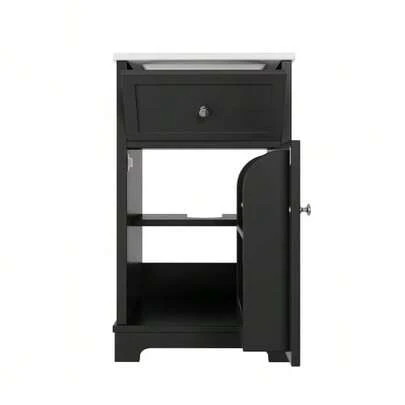 51 X 46 X 87 Cm Bathroom Cabinet In MDF, Fully Oven-Baked Painted, With Adjustable Drawers And Laminate, Cabinet Door Divider, Tall Cabinet Leg, All-In-One Sink, Black