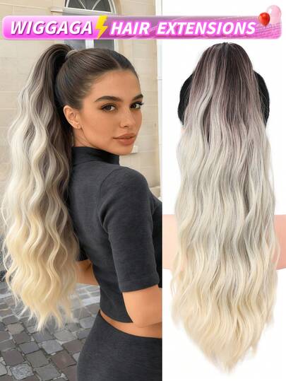 Bộ trang phục ngày Valentine mùa hè kiểu dáng WIGGAGA dành cho nữ, tóc đuôi ngựa uốn lượn ombre dài 32 inch, chất liệu tổng hợp chịu nhiệt, phù hợp cho phụ nữ và các cô gái dự tiệc và sử dụng hàng ngày.