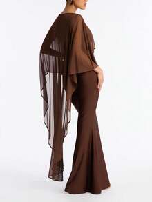 Awevudst Women High Low Capelets Shawls Wraps For Evening Dress Chiffon Cape Sheer Shawl Wedding Bridal Cape Evening Dress Capelets Bridesmaids Capelet Scarf - 深棕 - 查看 10
