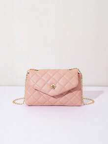 1 buah Tas Selempang Rantai Lipat Kasual Berbahan Quilted untuk Anak Perempuan, Tas Bahu Kecil, Cocok untuk Penggunaan Sehari-hari dan Liburan, Pilihan Hadiah yang Ideal - Berwarna merah muda - View 5
