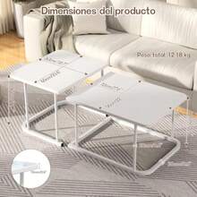 Juego de 2 Mesa de Centro para Sala Mesas Auxiliares Rectangular Estructura de Metal Resistente para Espacios Pequeños Salón Apartamento Fácil Montaje Blanco - como en la foto - Ver 4