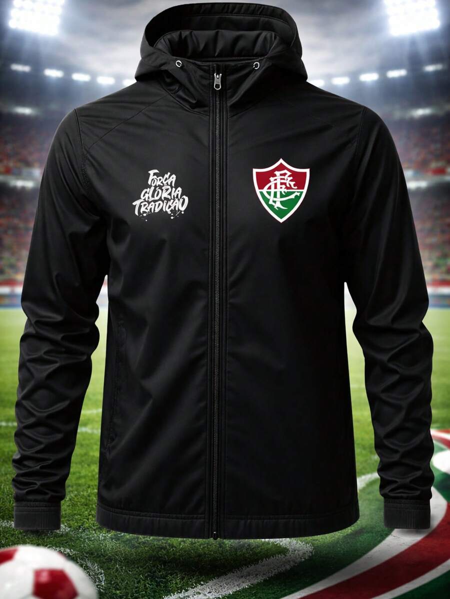Corta Vento Fluminense Masculino Impermeável com Capuz | Leve, Resistente e com Zíper Reforçado – Ideal para Dia a Dia e Esporte - Preto - Visão 1