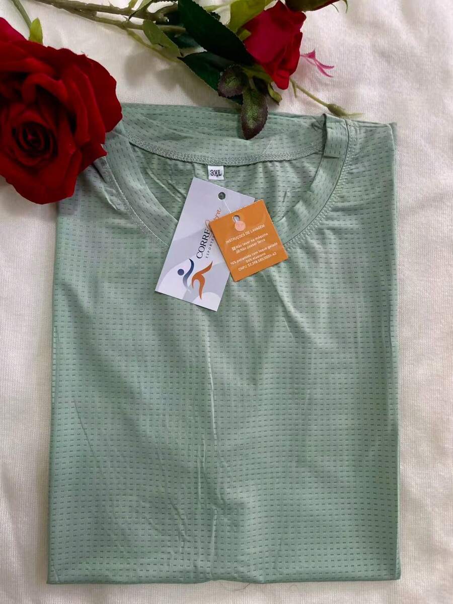 Cool Mesh Round Neck Polyamide Fitness Sports T-Shirt - 橄欖綠 - 查看 1