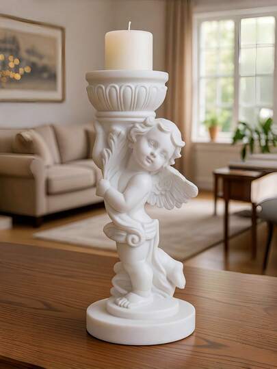 1 pièce/2 pièces Bougeoir Ange, Bougeoir Sculpture Ange Style Baroque Classique, Parfait pour décorer les chambres à coucher, les salons et les tables de mariage, ainsi qu'un cadeau pour la Fête des Mères.