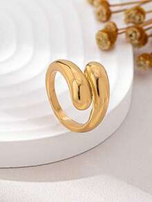 2pcs Teardrop Shaped Bracelet And Open Ring Set - Gold - View 4