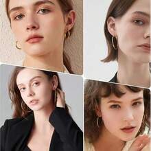 4 Pairs/Set 316 Stainless Steel Spring Clasp Hoop Earrings, 18K Gold Or Silver Plated, Low Allergy Earrings For Men And Women, Minimalist Fashion Classic Large Circle Earrings - Round Earrings - View 7