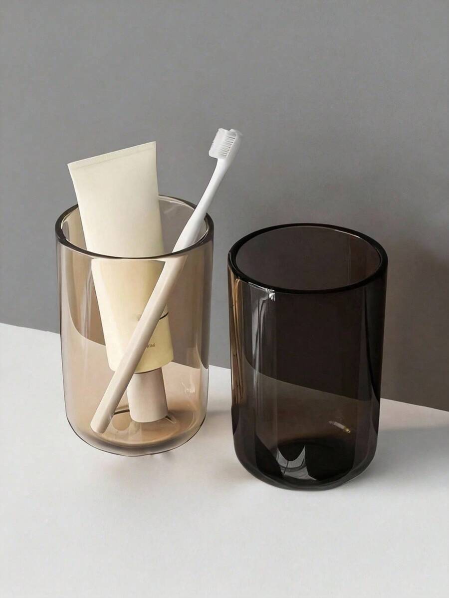 1pc Transparent Rinse Cup, Plastic Bathroom Cup, Reusable Drinking Cup, Elegant Transparent Rinse Cup, High-End Couple Toothbrush Cup, Suitable For Home And Bathroom Use - Multicolor - View 1