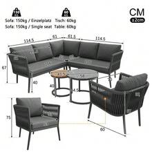 Conjunto de salón de jardín para 5-6 personas, conjunto de sofás de exterior grande, grupo de asientos de 6 niveles con banco de agua y banco de besos, conjunto de sofás modulares para terraza con balcón, gris - Gris - Ver 2