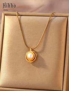 Hihho 1 Peça Colar de Pérolas de Luxo, Tom Dourado Quente com Detalhes de Pérola e Zircônia, 4 Estilos Diferentes, Pode Ser Usado Sozinho ou em Camadas, Adequado para Looks Franceses, de Trabalho e Doces. Ótimo para Uso Diário ou como Presente. - Dourado - Visão 3