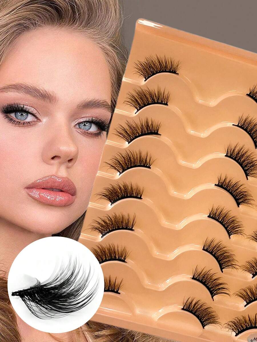 ENCHUW 16 Pairs Half Eye Lashes Natural Look Wispy Cat Eye False Eyelashes,Fluffy Soft Eye End Elongated Lashes Faux Mink Lashes - Black - View 1