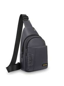 男士黑色字母印花尼龙多口袋拉链休闲斜挎包，单件装，适合日常通勤 - 彩色 - 查看 13