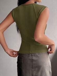 Women's Summer Clothes Tanktop Casual Ribbed Cap Sleeve Slim Fitted Knit Basic Cute Tops Tee Shirts  Fashion Vacation Army Green Clothes Tops For Women - xanh quân đội - Xem 3