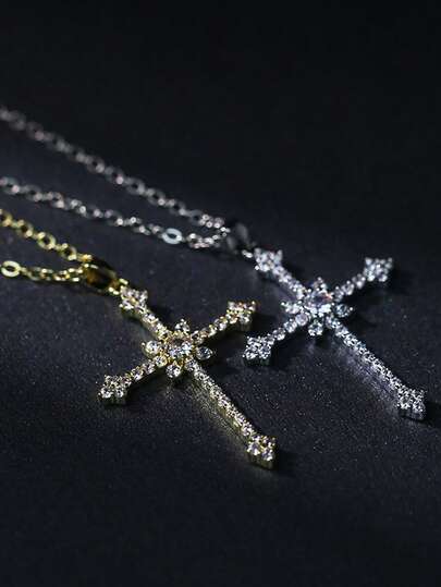 1 chiếc dây chuyền mặt thánh giá tối giản sang trọng, đồng đính kim cương, nhiều màu sắc, phù hợp cho cả nam và nữ đeo hàng ngày và dự tiệc, quà tặng trang sức.