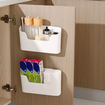 1个厨房抽屉分隔架，免钻孔壁挂式收纳整理架，安装简便 - 多功能收纳架，适用于浴室、化妆品等 - 采用经典塑料材质，配有透明窗口、篮子、盒子和容器