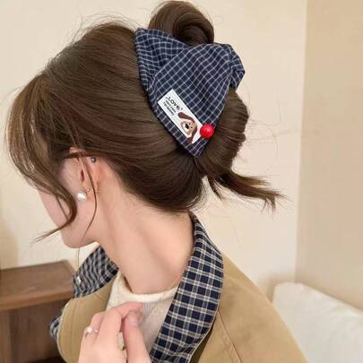 French Plaid Triangle Hair Claw Clip, Minimalist Versatile Hair Claw Hairstyle Accessory, Polyester Material