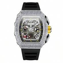 ONOLA Men's Automatic Mechanical Watch Multifunction Chronograph Tonneau Rhinestone Waterproof Wristwatch With Gift Box - one-size - View 12