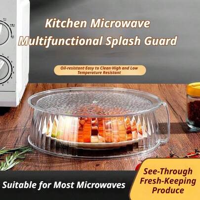 1个微波炉防溅罩，可重复使用的微波炉食物盖，360°防溅，耐热高达200°C，塑料食物盖，可堆叠设计，适用于蔬菜、水果、餐具，适合露营、户外烧烤和家庭使用。