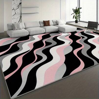 Polyester Modern Simple Floor Mat Carpet, Gray White Pink Wave Lines Pure Pattern, Machine Washable, Thick Lightweight Soft, Living Room Carpet Bedroom Carpet Entrance Floor Mat, Kitchen Bathroom Corridor, Balcony Apartment Outdoor, Cozy Home, Home Decoration, Thanksgiving National Day Area Rugs For Living Room, Floor Carpet For Bedroom, Carpets Home Decor Rugs, Homestay Hotel, Non-Slip Machine Washable Carpet, Home Decor Room Decor Soft Thickened Area Rug, Soft And Comfortable, Lightweight, Suitable For Bedroom, Living Room, Office, Indoor Game Room