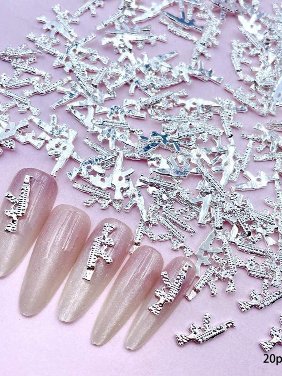 20 chiếc/túi Phụ kiện trang trí móng tay bằng hợp kim bạc, dùng cho móng acrylic, đá trang trí móng, phụ kiện làm móng, đồ dùng thủ công làm móng DIY - Nhiều màu - Xem 1