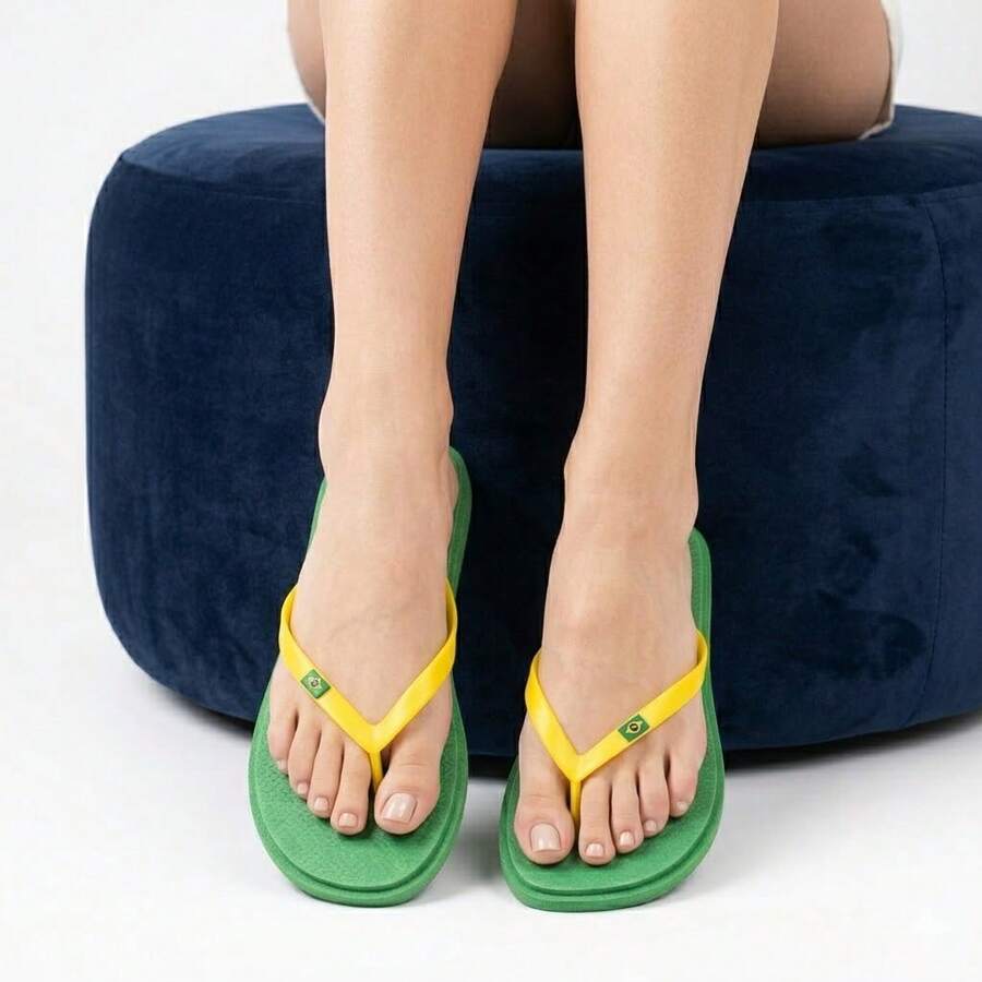 Adult/Women's Flip-Flops Brazil Flag Classic Comfortable Soft Lightweight Rubberized - Green - View 1