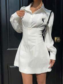 Women Summer Solid Zipper Front Casual Versatile Jumper Dress White Dresses,Summer Dresses For Women,Tea Party Dress,White Graduation Dress,Business Casual Woman - 白色 - 查看 3