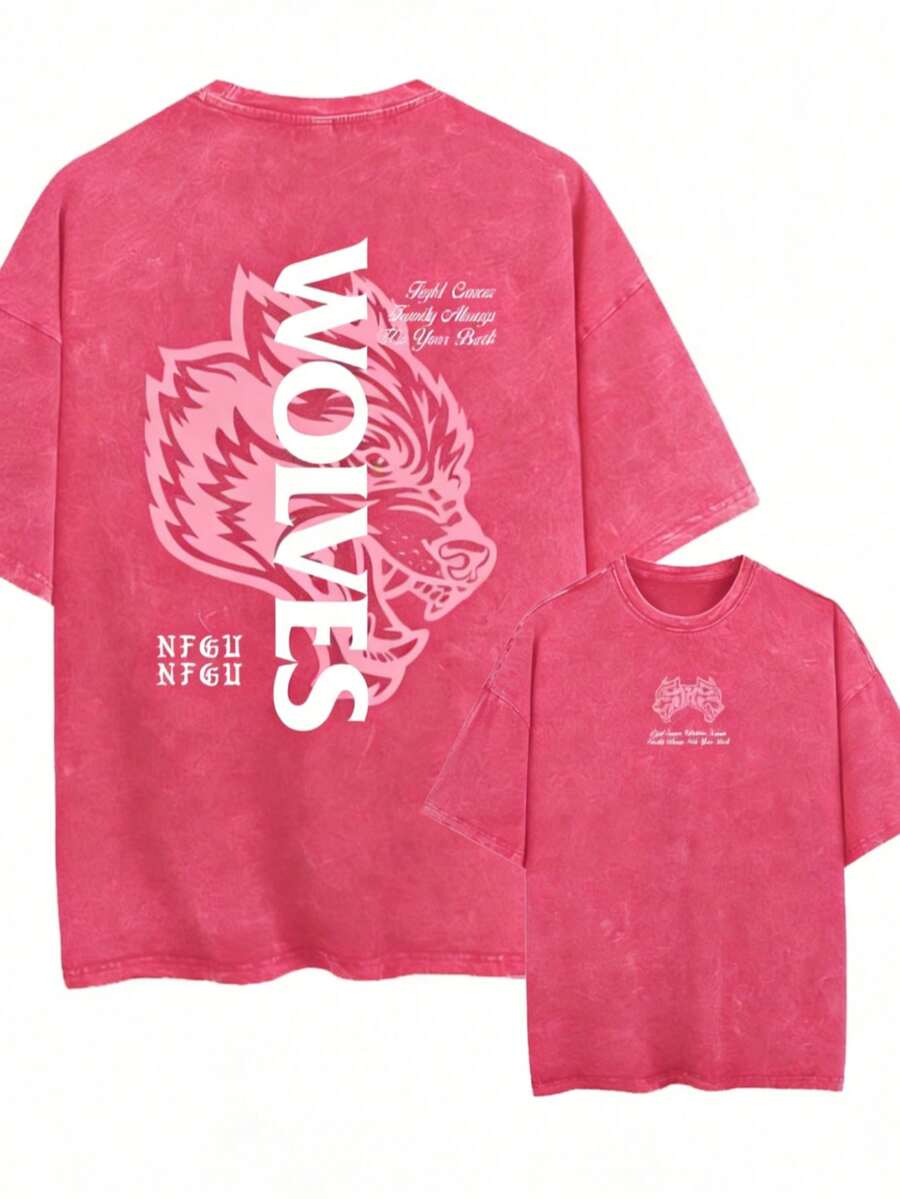 2026Darc Wolf Print Vintage Washed Men's T-Shirt, Perfect For Fitness And Weight Training, Loose Summer Gym T-Shirt, Suitable For Workouts. Loose And Comfortable, Casual And Easy To Wear, High-Quality Wax Printed Cotton Retro Fashion Brand T-Shirt, Men's T-Shirt, Beach Must-Have, Men's Summer T-Shirt, Holiday Gift, Perfect Gift, Valentine's Day Gift - Màu Hồng Tươi - Xem 1