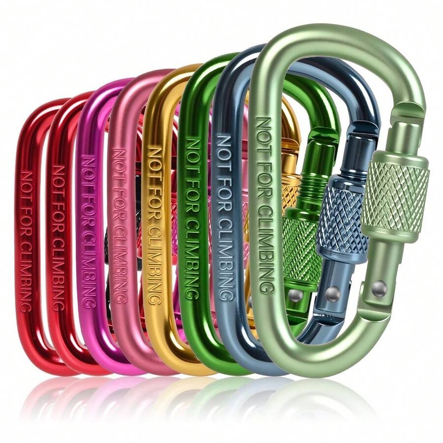 8 Pcs Aluminum Carabiner Keychain Clip Hook D Ring Shape Multipurpose Key Hooks For Keys Camping Hiking Backpack Outdoor Gear Equipment Accessories Organizer Daily Use - Colorful - View 1