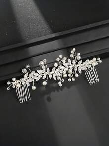 1pc Silver Flower Bridal Hair Comb - Silver - View 8
