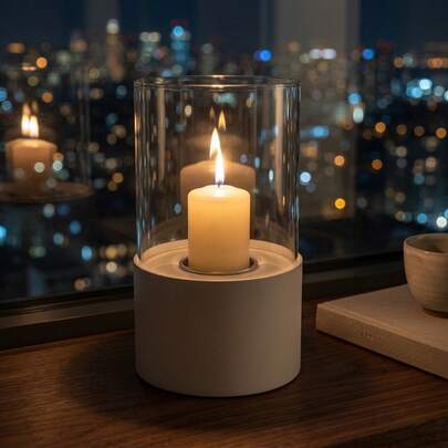 Tabletop Fire Bowl Pot Two Use-Fireplace And Candle Holder Windproof 10" H Pillar Candle Holder For Dining Table And Patio(Without Candle)