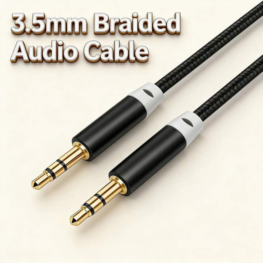 1根3.5毫米尼龙编织立体声音频线，AUX音频线，3.5毫米双头耳机数据线，耳机/车载音频连接适配器 - 彩色 - 查看 1